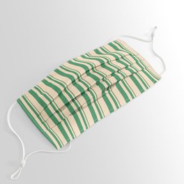 [ Thumbnail: Sea Green & Bisque Colored Stripes Pattern Face Mask ]