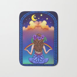 Midnight Window Crescent Moon Meditation - colorful print metaphysical Spiritual art Bath Mat