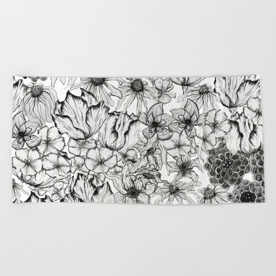 Ink Flowers Beach Towel