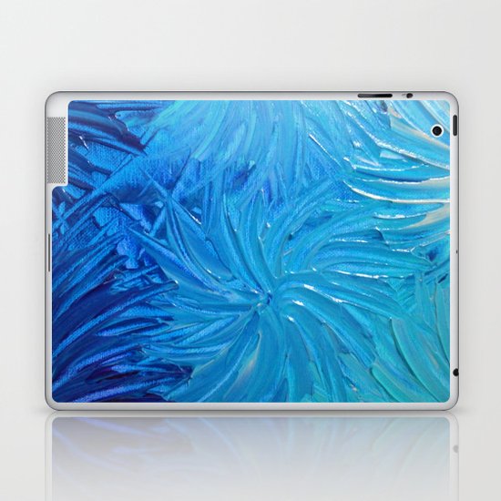 WATER FLOWERS 2 - Stunning Ocean Beach Waves Floral Abstract Acrylic Painting Turquoise Blue Navy Laptop & iPad Skin