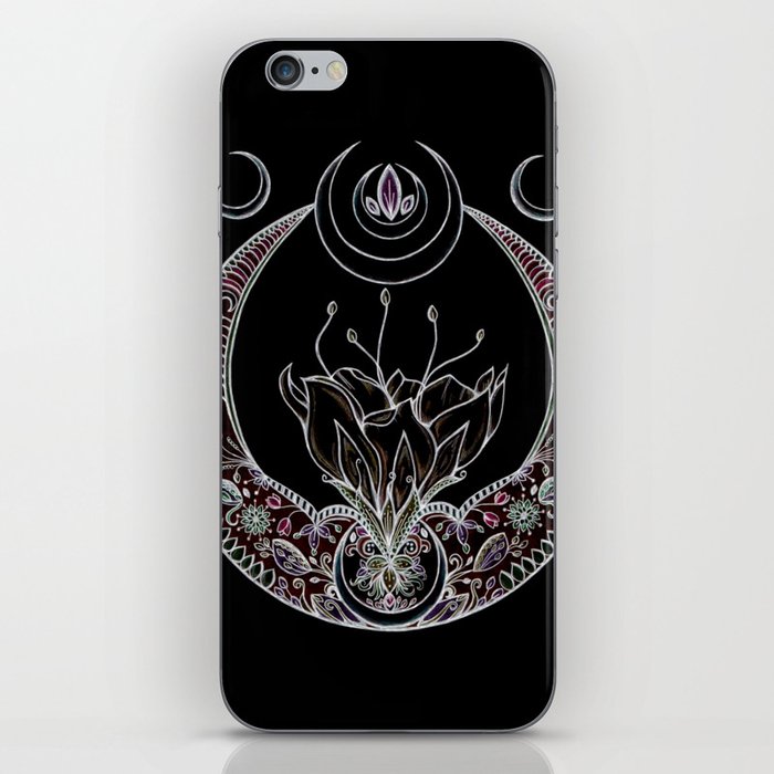 Moon Flower at Midnight in Black and Color iPhone Skin