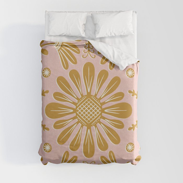 Boho Florals Yellow White Pink Duvet Cover