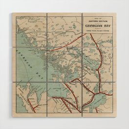 Vintage Map of Georgian Bay and Muskoka Lakes Wood Wall Art