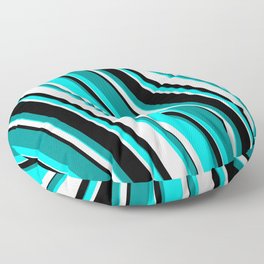[ Thumbnail: Dark Cyan, Aqua, Mint Cream, and Black Colored Striped Pattern Floor Pillow ]