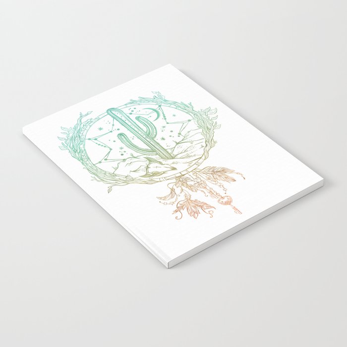 Desert Cactus Dreamcatcher Turquoise Coral Gradient on White Notebook