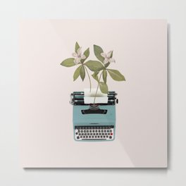Minimal collage botanical typewriter Metal Print