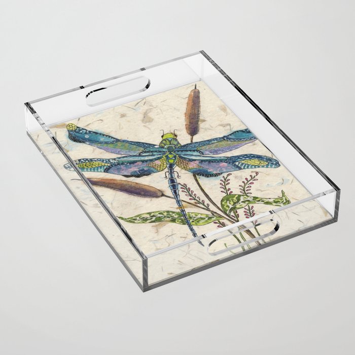 ""Dragonflies and Cattails" Acrylic Tray