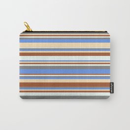 [ Thumbnail: Colorful Sienna, Mint Cream, Gray, Cornflower Blue & Beige Colored Striped Pattern Carry-All Pouch ]