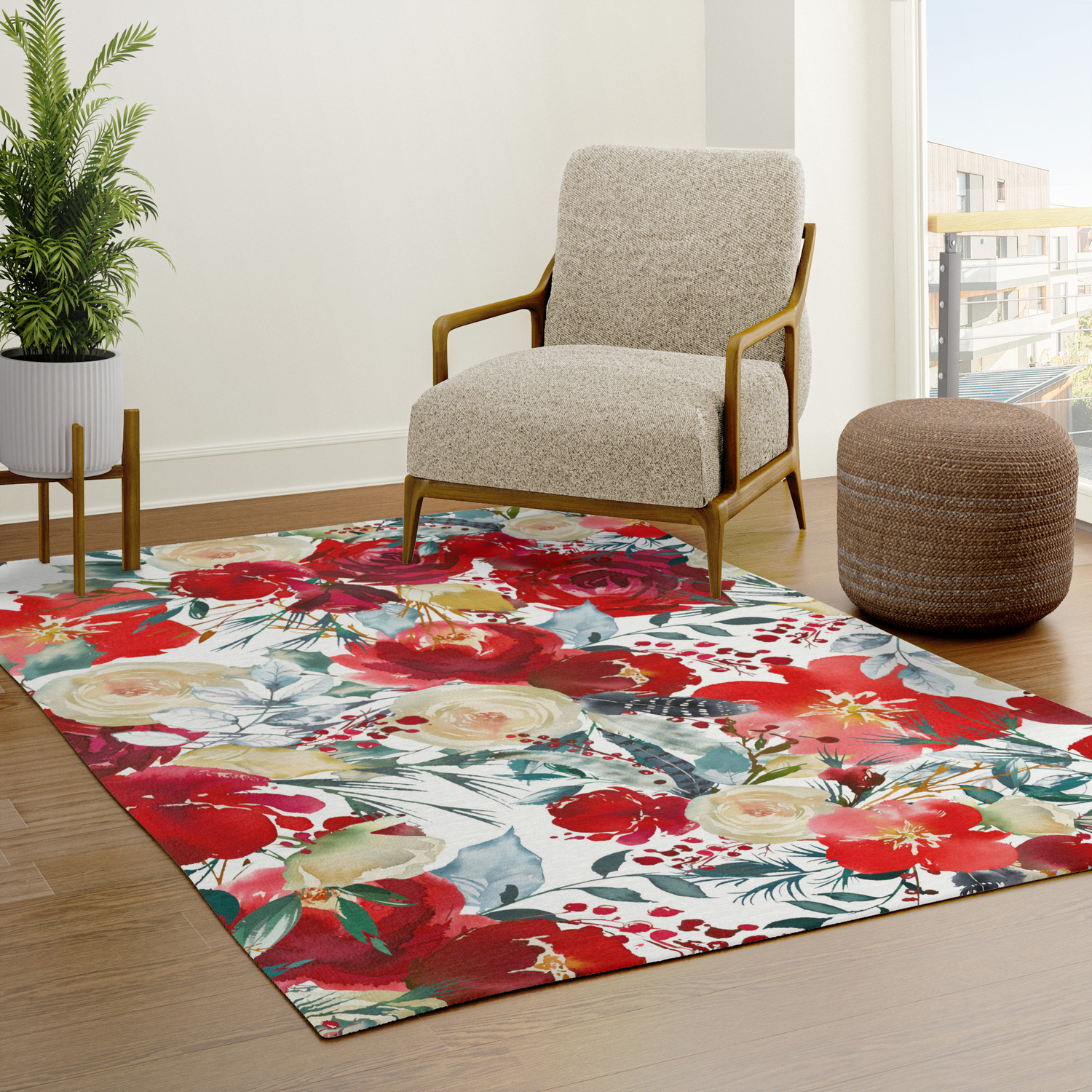 Red Teal Hand Painted Boho Watercolor, Red And Teal Rugs
