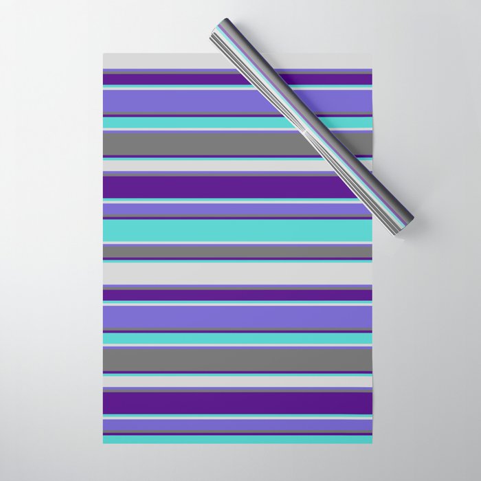 Eye-catching Indigo, Turquoise, Light Gray, Slate Blue, and Dim Grey Colored Striped Pattern Wrapping Paper