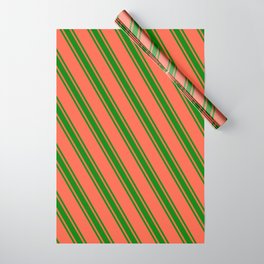 [ Thumbnail: Red & Green Colored Lines Pattern Wrapping Paper ]