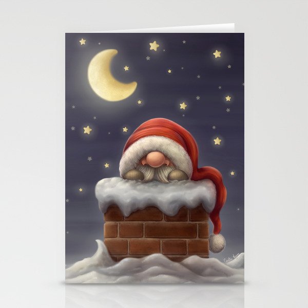Little Santa in a chimney Stationery Cards