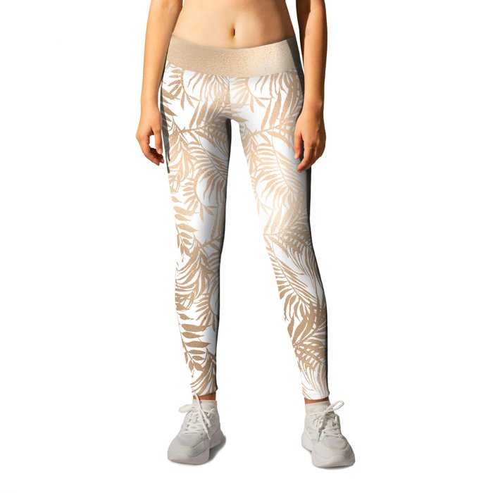 Luxury gold white tropical foliage floral pattern Leggings