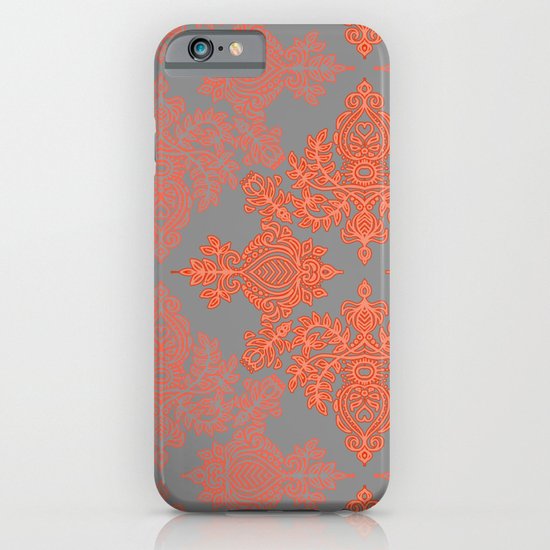 Burnt Orange, Coral & Grey doodle pattern iPhone & iPod Case