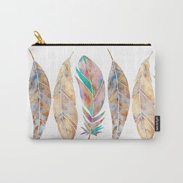 Watercolor Feathers - Rust & Patina Carry-All Pouch | Feathers, Bird, Featherart, Feather, Fallcolors, Stylized, Patina, Browns, Julieward, Birds 