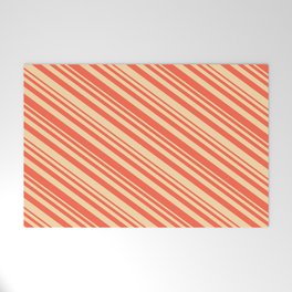 [ Thumbnail: Tan and Red Colored Striped/Lined Pattern Welcome Mat ]
