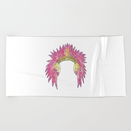 Watercolor Headdress Beach Towel