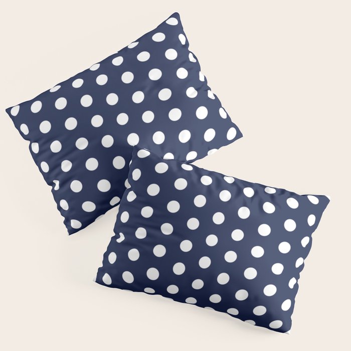 Navy Blue Polka Dots Minimalist Line Drawing Pillow Sham by Beautiful