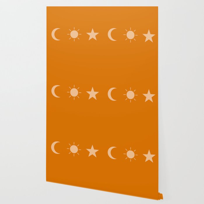 Astros IX / Minimal Moon, Sun & Star / Orange Pepper & Cream Wallpaper by  Hello Moon