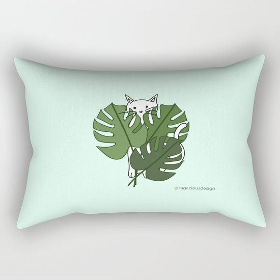 Cat hidden in the palm leaves Rectangular Pillow