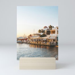 Sunset over Greek Tavern on the Seaside | Sunset Travel Photography on Mykonos, Greece | Summer Vibes Mini Art Print