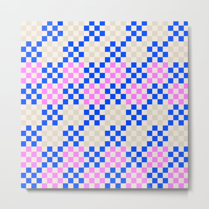 Bonbon Pink + French Blue Checkered Tiles Metal Print
