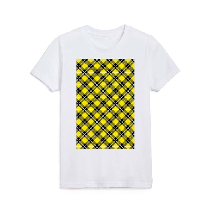 Diagonal Yellow and Black Flannel-Plaid Pattern Kids T Shirt
