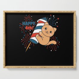Fourth Of July Cat Fireworks Rocket Serving Tray