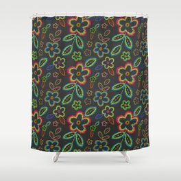 Embroidery imitation floral pattern on dark canvas Shower Curtain