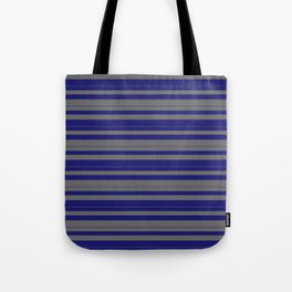[ Thumbnail: Midnight Blue and Dim Grey Colored Striped Pattern Tote Bag ]