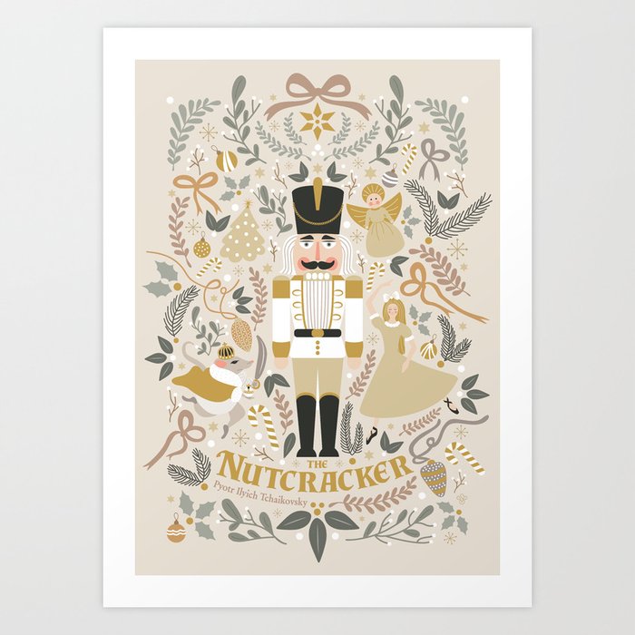 The Nutcracker - Beige Art Print | Graphic-design, Nutcracker, Illustration, Digital, Christmas, Natural, Ballet, Pattern, Gold, Art