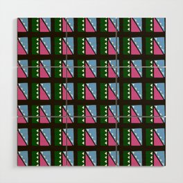 Modern, abstract ethnic geometric seamless-pattern in green light blue, black, white Wood Wall Art