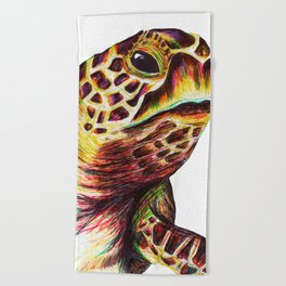 Pen drawing turtle Beach Towel