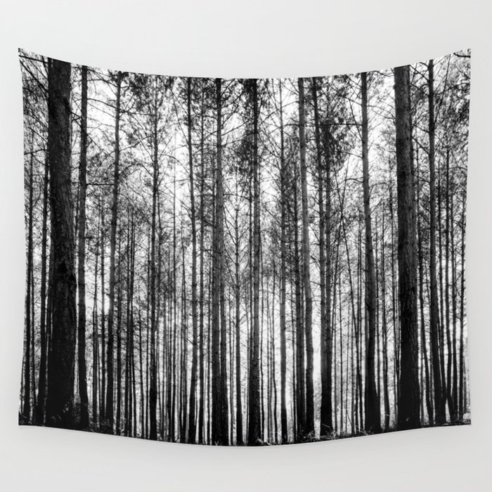 trees in forest landscape - black and white nature photography Wall Tapestry