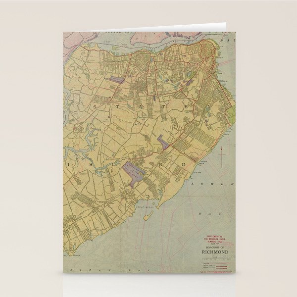 Vintage Map of Staten Island NY (1911) Stationery Cards by BravuraMedia