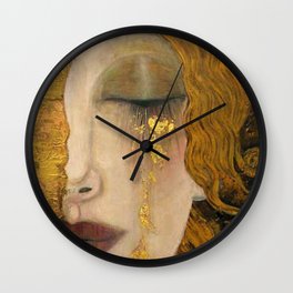 Golden Tears (Freya's Heartache) portrait painting by Gustav Klimt Wall Clock