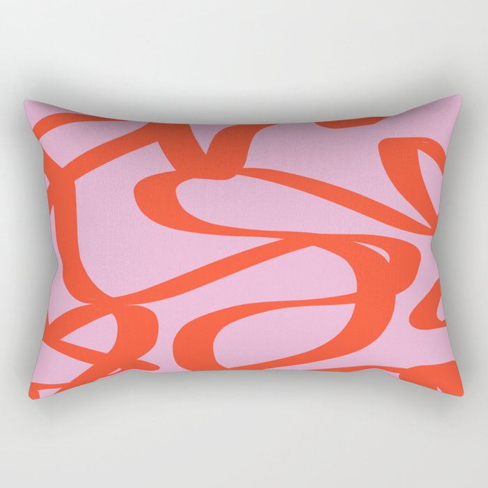 Pink Retro Lines Modern Abstract Brush Shapes Midcentury Line Shapes Vintage Rectangular Pillow
