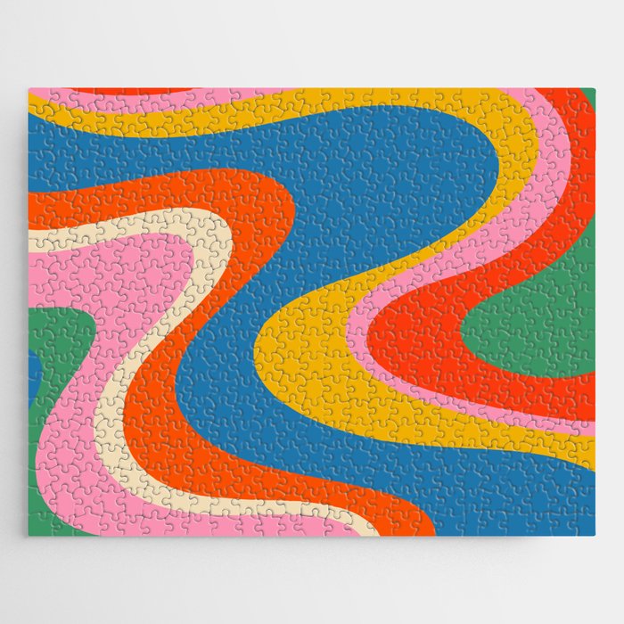 Rainbow Melt Colorful Retro Abstract Swirl Pattern Jigsaw Puzzle