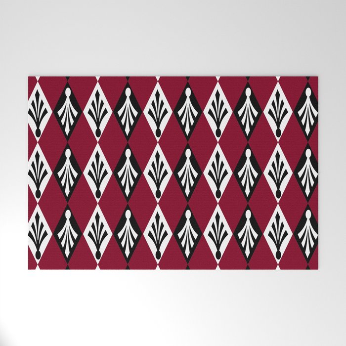 Deep Red Burgundy Diamond Argyle Pattern Welcome Mat