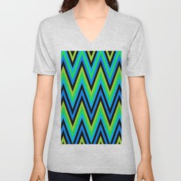 Chevron Design In Blue Green Yellow Zigzags V Neck T Shirt