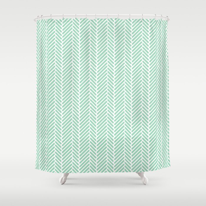 Herringbone Mint Inverse Shower Curtain