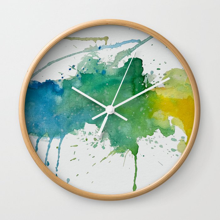 Primary watercolor splash Wall Clock