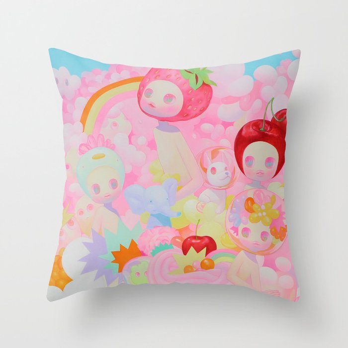 'Pep Talk', Cute pink rainbow art  Throw Pillow