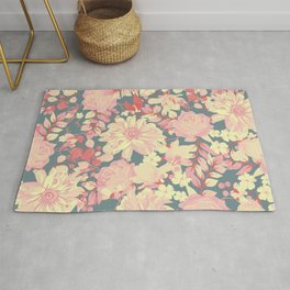 Modern Abstract Pink Coral Yellow Blue-Green Floral   Rug