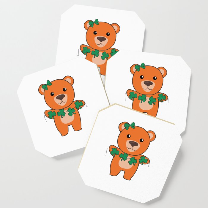 Bear With Shamrocks Cute Animals For Luck Coaster