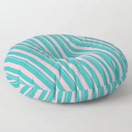 [ Thumbnail: Light Sea Green and Light Pink Colored Striped/Lined Pattern Floor Pillow ]