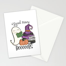 Halloween funny cute ghost reading books Stationery Card