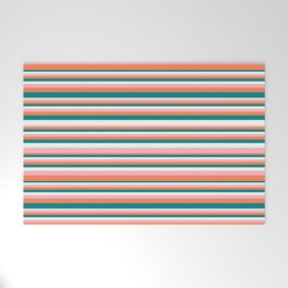 [ Thumbnail: Teal, Mint Cream, Light Pink, and Coral Colored Lines/Stripes Pattern Welcome Mat ]