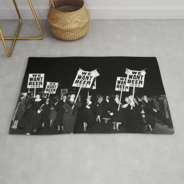 We Want Beer Too! Women Protesting Against Prohibition black and white photography - photographs Rug