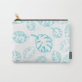 Monstera Tropical Leaves, Teal Carry-All Pouch